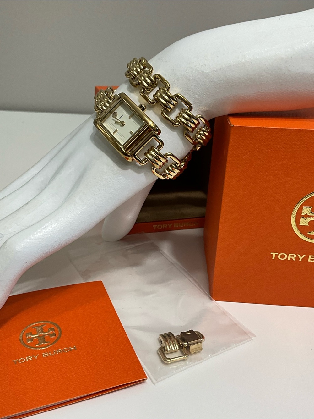 TORY BURCH Small Eleanor Double Wrap Watch Ivory Dial Gold Tone Bracelet TBW1067